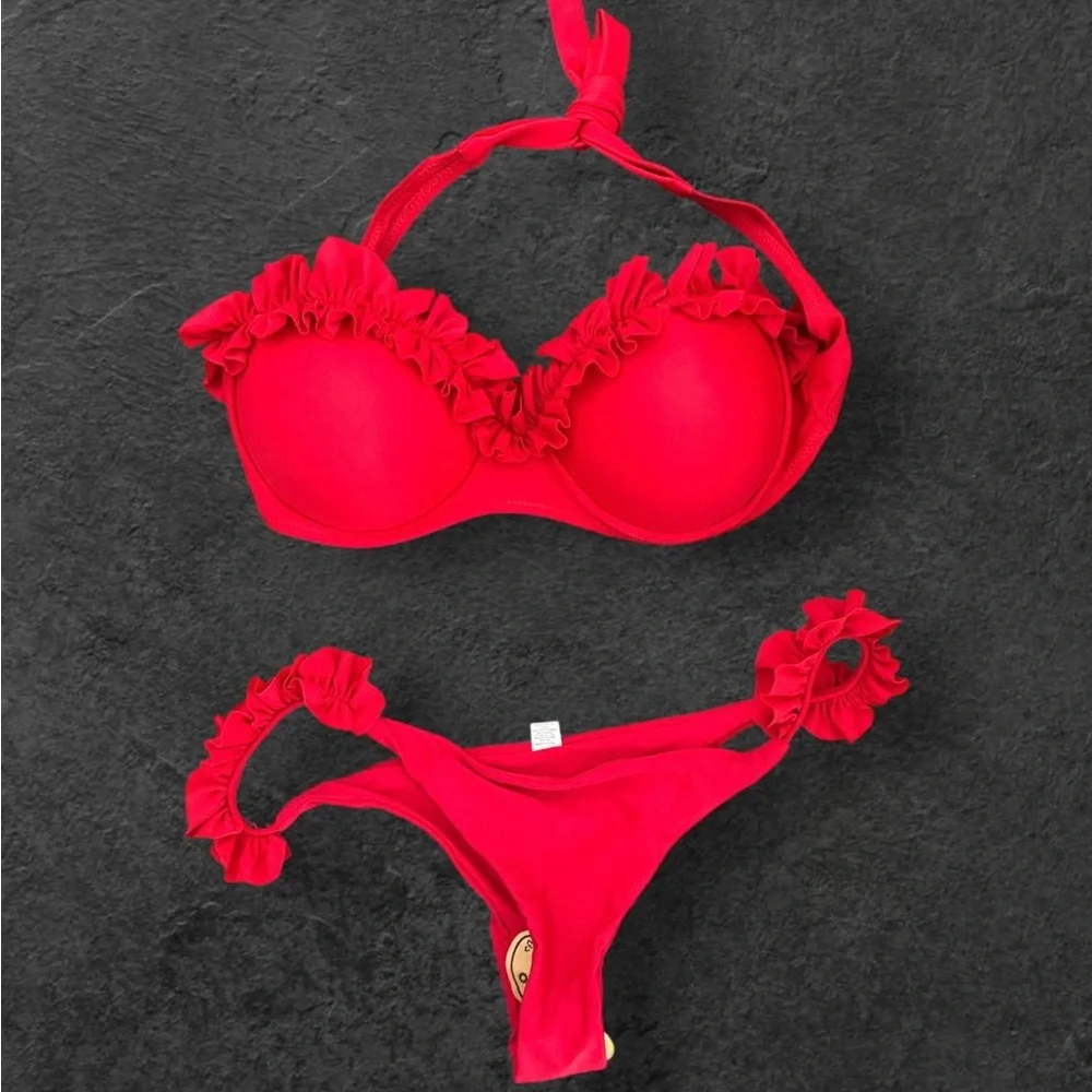 Red Ruffled Bikini Set - Picture 2 of 2
